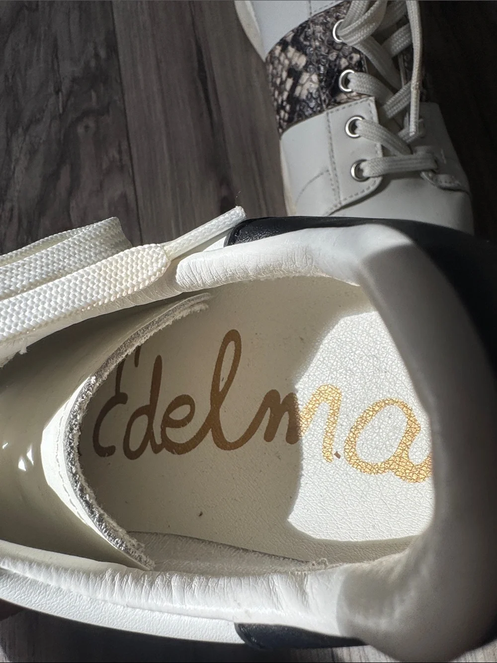 Sam Edelman White Sneakers Snake-Print Stripe leather 8 animal print active